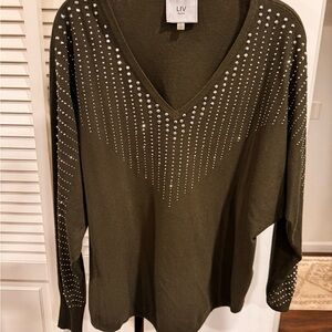 Milano Olive Long Sleeve Studded Sweater
